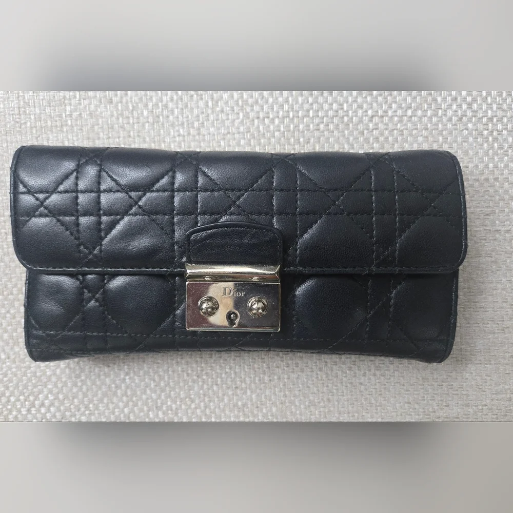 Christan Dior Miss Dior Calf Skin Black Wallet